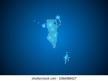 Abstract blue background with Bahrain map, internet line, connected points. Bahrain map with dot nodes. Global network connection concept. Wire frame 3D mesh polygonal network line. vector.