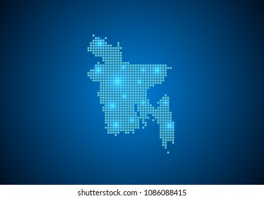 Abstract blue background with Bangladesh map, internet line, connected points. Bangladesh map with dot nodes. Global network connection concept. Wire frame 3D mesh polygonal network line. vector.