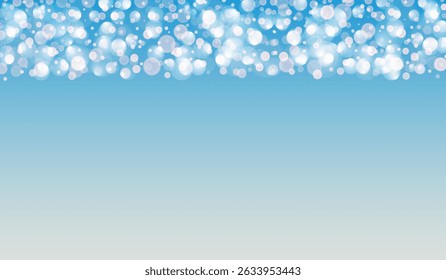 Abstract blue background, banner with bokeh light effect. Glowing confetti, glitter dust, sparkles overlay texture for your design. Vector illustration.