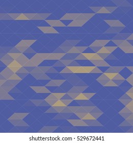abstract blue background with beige modern, geometric style of origami triangles, vector illustration