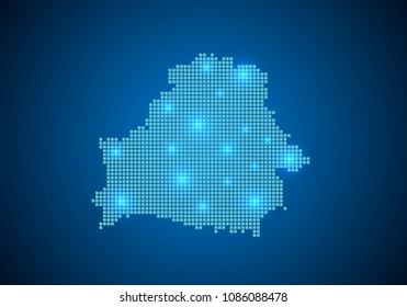 Abstract blue background with Belarus map, internet line, connected points. Belarus map with dot nodes. Global network connection concept. Wire frame 3D mesh polygonal network line. vector.
