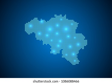 Abstract blue background with Belgium map, internet line, connected points. Belgium map with dot nodes. Global network connection concept. Wire frame 3D mesh polygonal network line. vector.