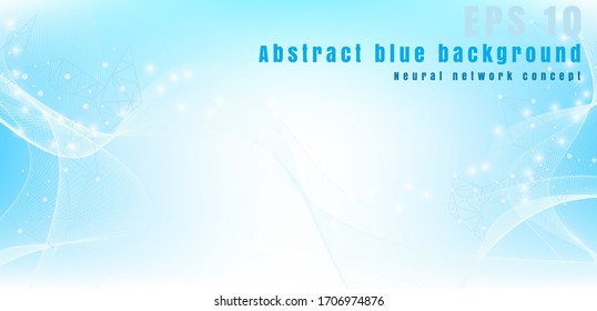 Fondo azul abstracto de la composición de grandes datos. Investigación tecnológica y científica. Red neuronal, moléculas o hebras de ADN, tecnología de innovación, concepto de ciencia y medicina, ingeniería genética.