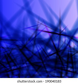 Abstract blue background with black thorns and shadows