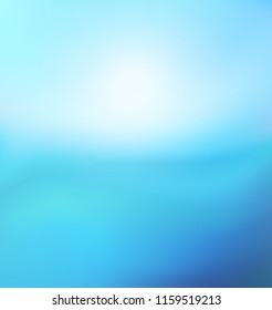 Abstract blue background. Blurred marine water witn sun backdrop. Vector illustration for your graphic design, banner, summer or aqua poster