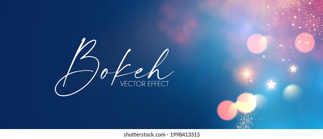 Abstract blue background with bokeh effect and lights.