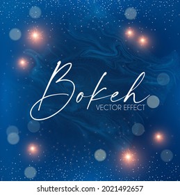 Abstract blue background with bokeh effect and lights.