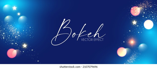 Abstract blue background with bokeh effect and lights.