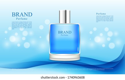 Resumen de fondo azul y bokek para la ilustración publicitaria de perfume