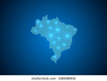 Abstract blue background with Brazil map, internet line, connected points. Brazil map with dot nodes. Global network connection concept. Wire frame 3D mesh polygonal network line. vector.