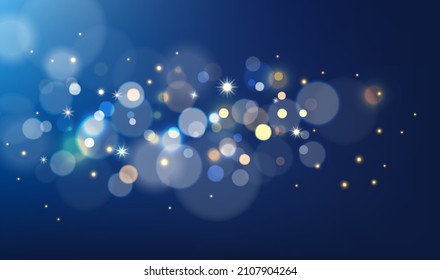 Abstract blue background with bright bokeh lights. Vector illustration
