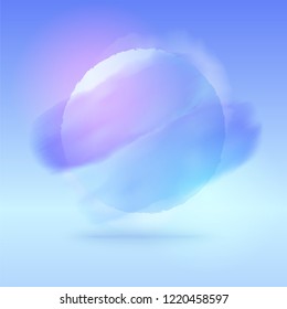 Abstract blue background with brush strokes. Vector illustration with watercolor spots and round shape, moon or planet. Vector template for web, print design, banner, card, poster.