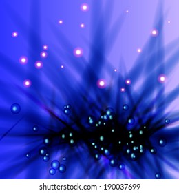 Abstract blue background with bubbles and sparkles