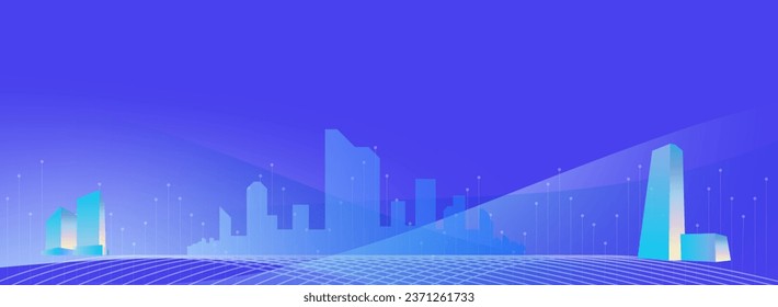 Abstract blue background with buildings and skyscrapers.