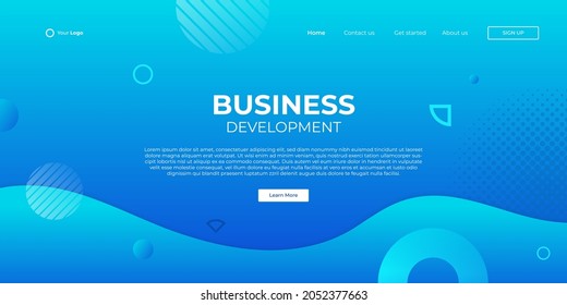 Abstract blue background for business landing page with modern shape and simple technology concept. Corporate web design landing page block vector illustration template.