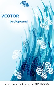 Abstract blue background with butterflies
