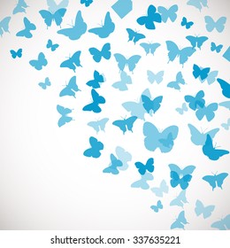 Abstract Blue Background with butterflies. Vector illustration of blue butterflies. Corner background for wedding, greeting, invitation card, poster, banner and other design