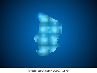 Abstract blue background with Chad map, internet line, connected points. Chad map with dot nodes. Global network connection concept. Wire frame 3D mesh polygonal network line. vector.