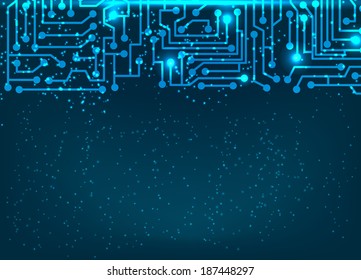 Abstract blue background with circuit board elements