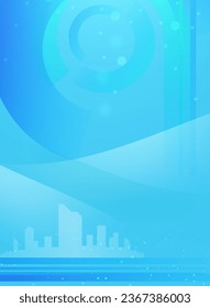 Abstract blue background with city skyline. 