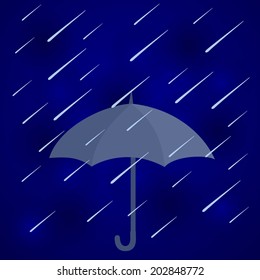 Abstract blue background with cloud, Conceptual image of an open gray umbrella suspended midair giving shelter from a strong downpour of rain. vector art image illustration pattern