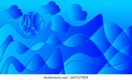 abstract blue background with clouds and a globe, vector illustration.