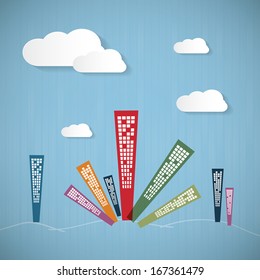 Abstract Blue Background with Clouds and Skyscrapers