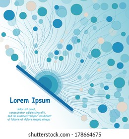 Abstract blue background with the color circles connected among themselves by thin lines