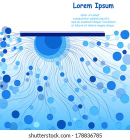 Abstract blue background with color circles the connected lines. Design of the business card