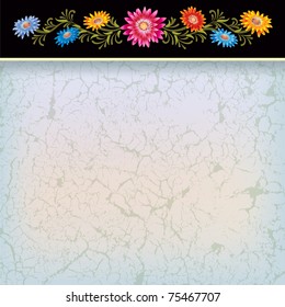 abstract blue background with color flowers on black