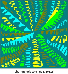 Abstract blue background with colored yellow, blue and green lines with flushed paint aspire to the center of the picture
