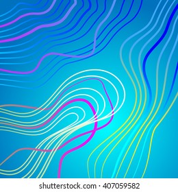 Abstract blue background with colorful curves