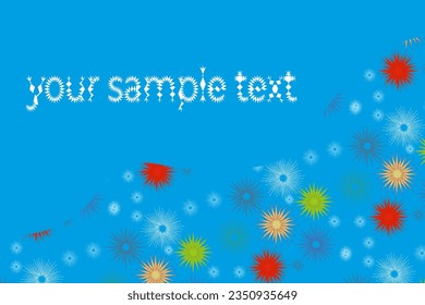 Abstract blue background with colorful snowflakes stars and copy space. Text with zigzag effect.
