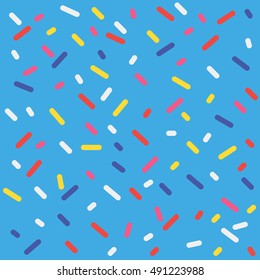 Abstract blue background with confetti. Vector seamless pattern with geometric figures. Hipster fill. Color image. Holiday composition. Multipurpose backdrop. Stocking up for the holidays, workspace