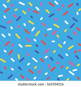 Abstract blue background with confetti. Vector seamless pattern with geometric figures. Hipster fill. Color image. Holiday composition. Multipurpose backdrop. Stocking up for the holidays, workspace