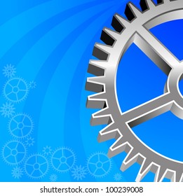 Abstract blue background. Connecting gears. The three-dimensional gear.