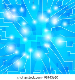 Abstract blue background. Converging three-dimensional rectangles. Perspective.