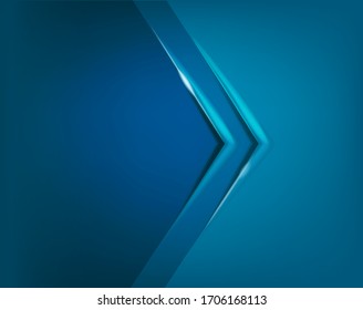 Fondo azul abstracto con guía de flecha de esquina. Triángulo azul 3D con color degradado de capa de papel superpuesto