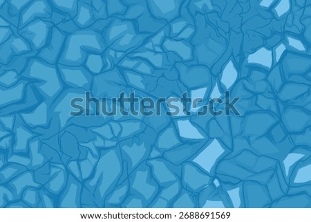 abstract blue background with cracks on the surface of frozen water in winter