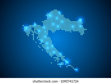 Abstract blue background with Croatia map, internet line, connected points. Croatia map with dot nodes. Global network connection concept. Wire frame 3D mesh polygonal network line. vector.
