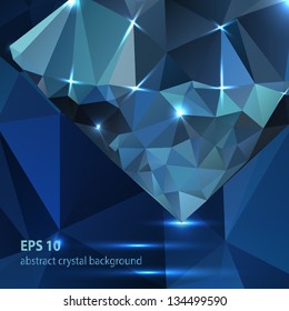 Abstract blue background with crystal of shine. 3d geometric pattern