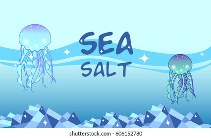 Abstract blue background with crystals for sea salt
