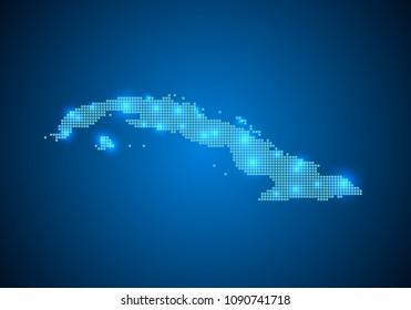 Abstract blue background with cuba map, internet line, connected points. cuba map with dot nodes. Global network connection concept. Wire frame 3D mesh polygonal network line. vector.
