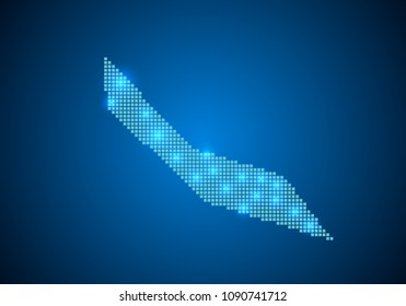Abstract blue background with Curacao map, internet line, connected points. Curacao map with dot nodes. Global network connection concept. Wire frame 3D mesh polygonal network line. vector.