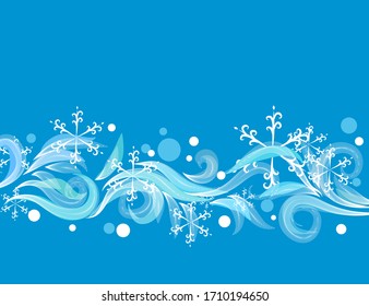 fondo azul abstracto con ramas de rizo y copos de nieve para su diseño