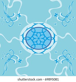 Abstract blue background with curls. Illustrations