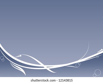 abstract blue background with a curve, bubbles and plant. Simple gradients used