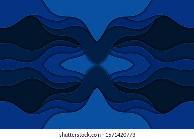 Abstract blue background with curve lines and waves. Paper cut water wallpaper.