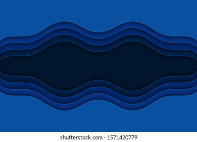 Abstract blue background with curve lines and waves. Paper cut water wallpaper.