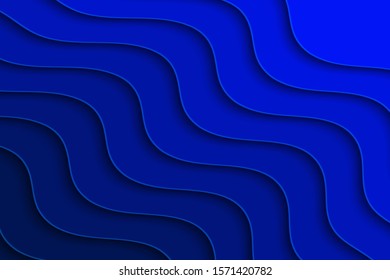 Abstract blue background with curve lines and waves. Paper cut water wallpaper.